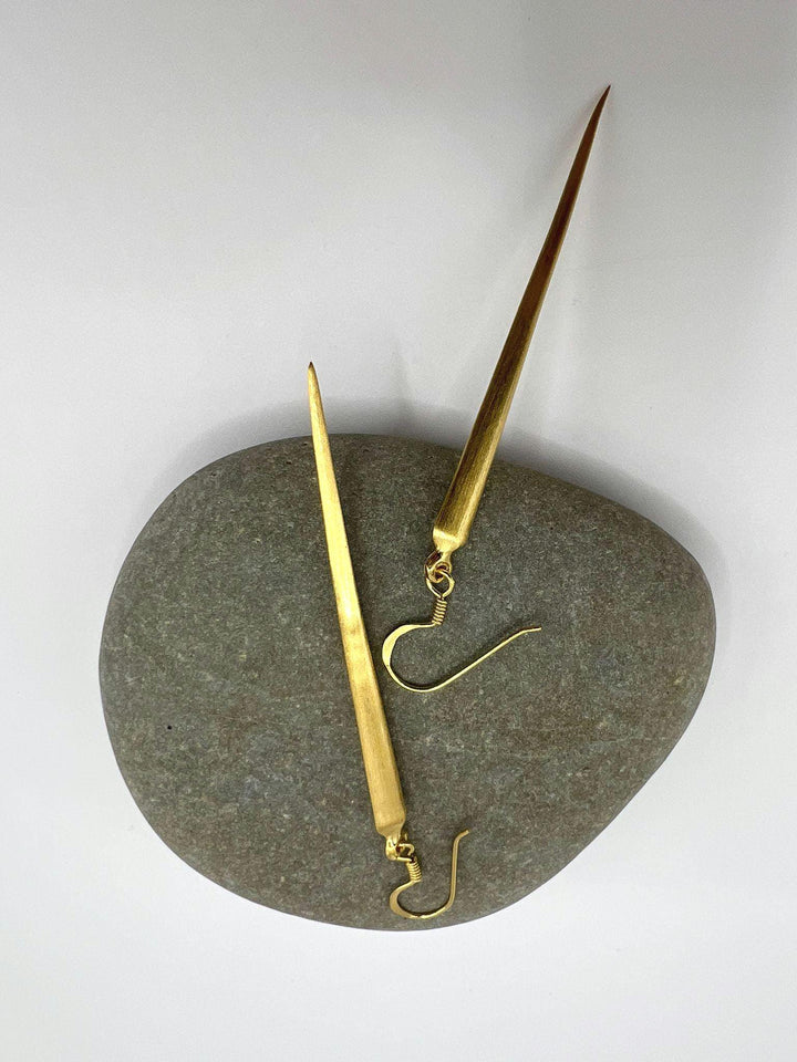 Matte Long Gold Stick Dangle Earrings — 18k Gold Plated
