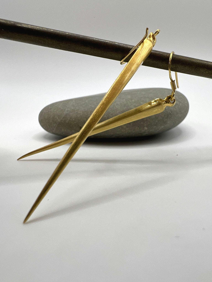 Matte Long Gold Stick Dangle Earrings — 18k Gold Plated