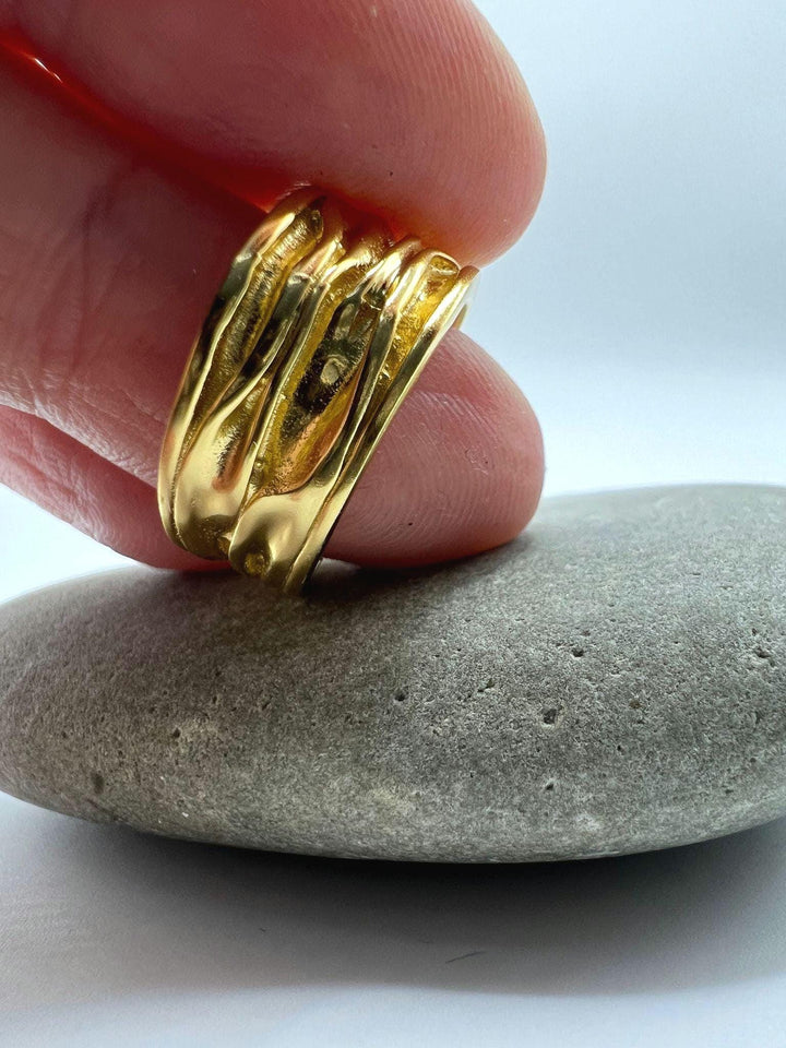 Matte Gold Plated Ring with Wrinkled Texture