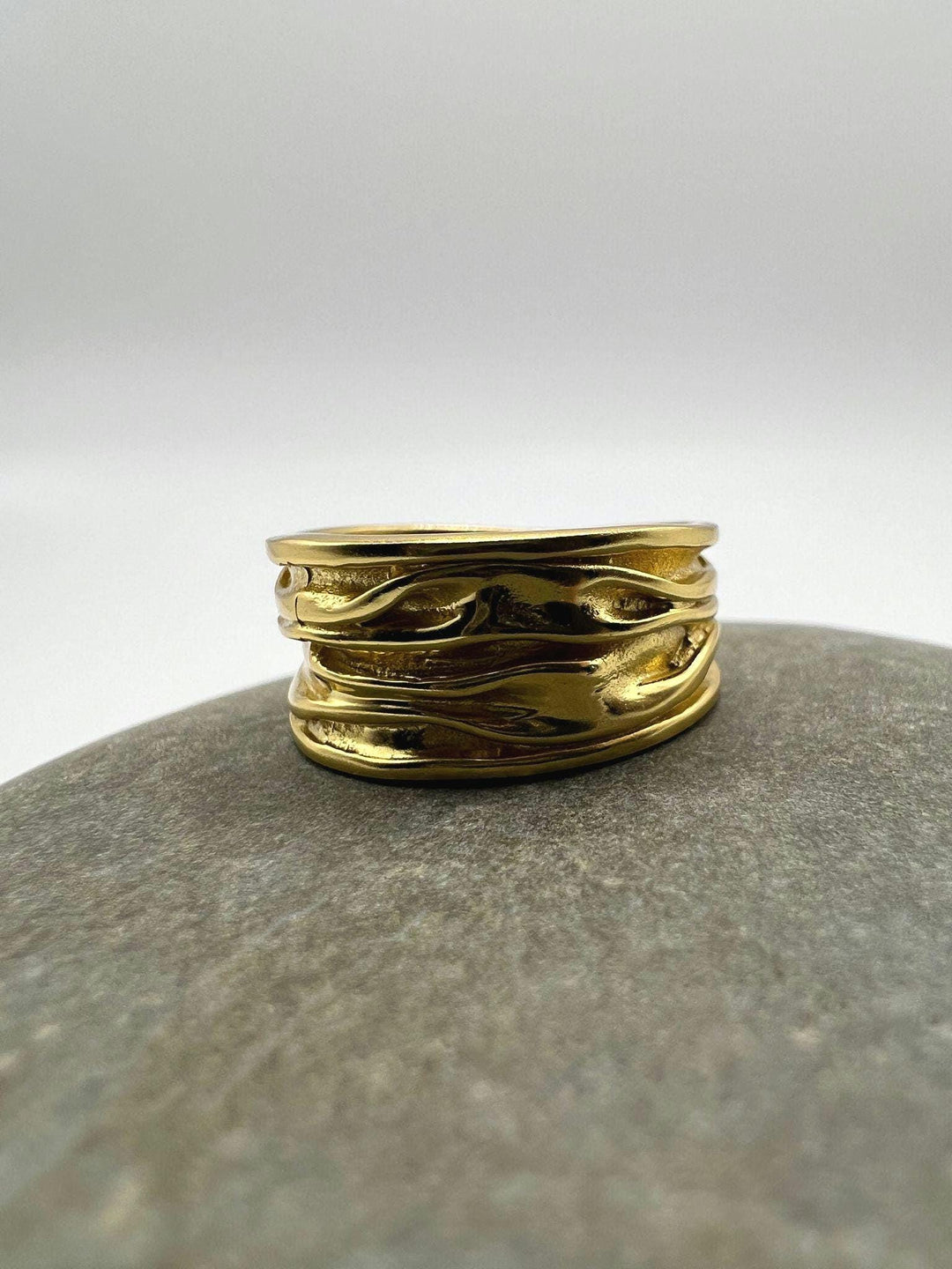 Matte Gold Plated Ring with Wrinkled Texture