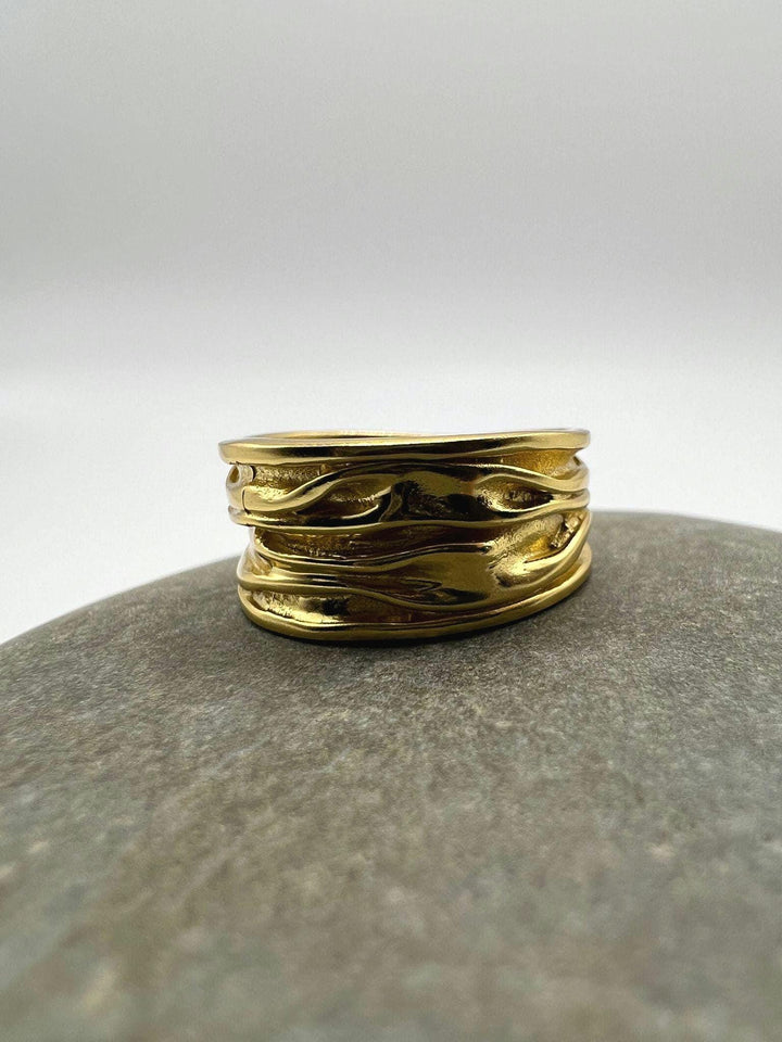 Matte Gold Plated Ring with Wrinkled Texture