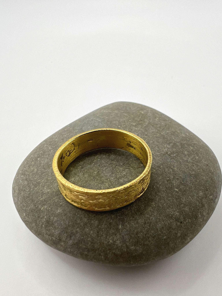 Wide Hammered 18k Gold Plated Unisex Statement Ring