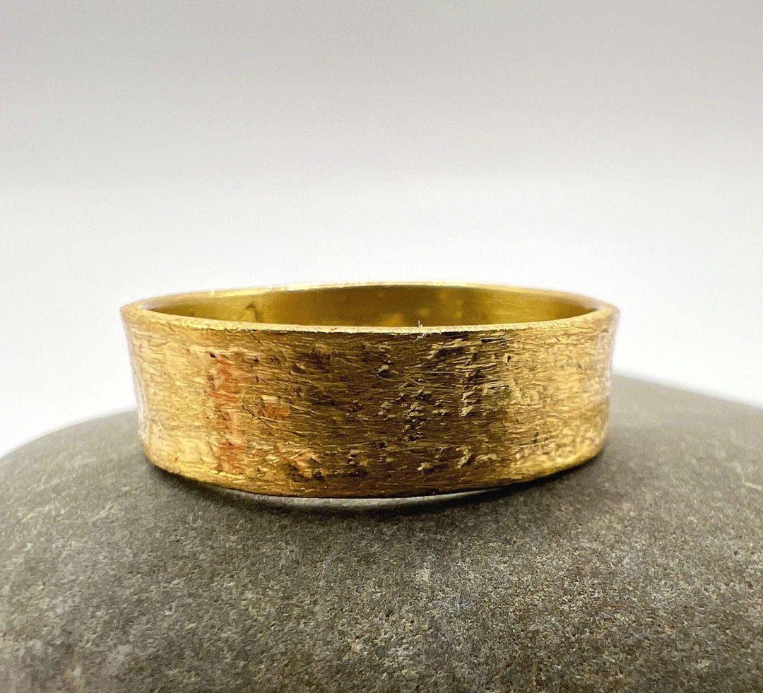 Wide Hammered 18k Gold Plated Unisex Statement Ring
