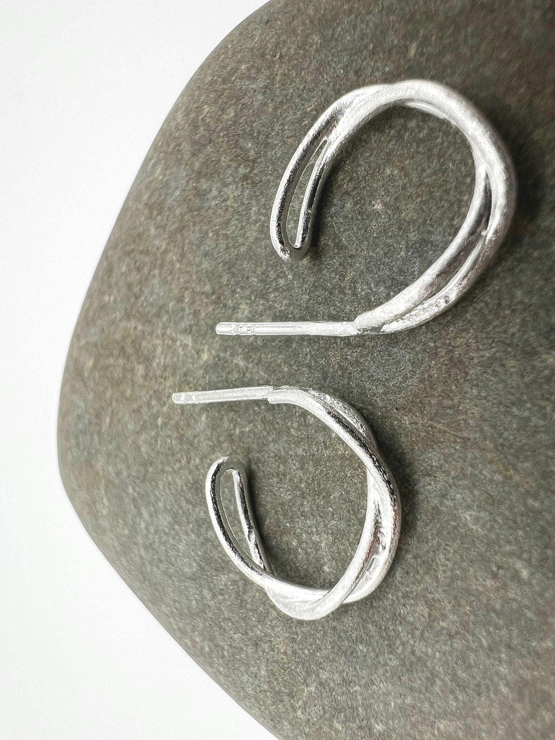 Matte Twisted Stud Earrings — 925 Silver