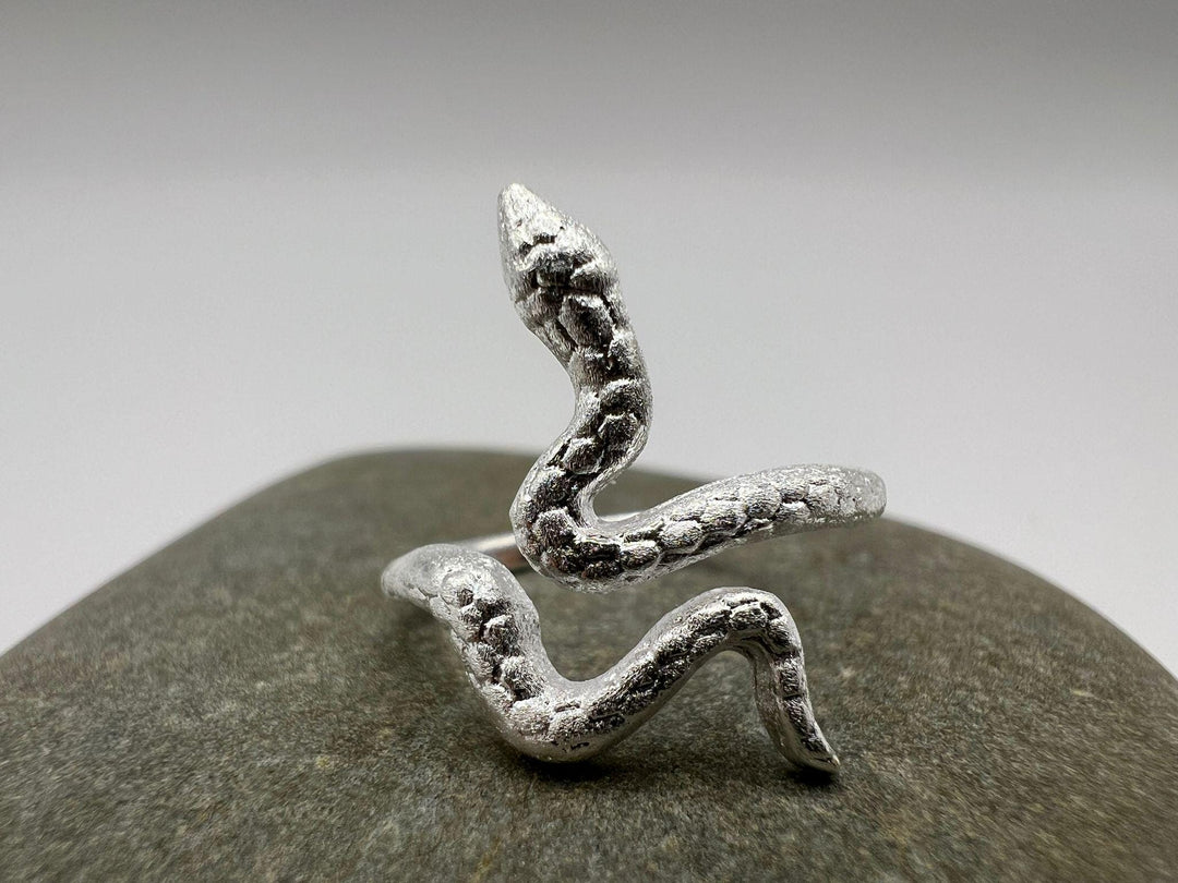 Matte Adjustable Snake Ring — 925 Silver