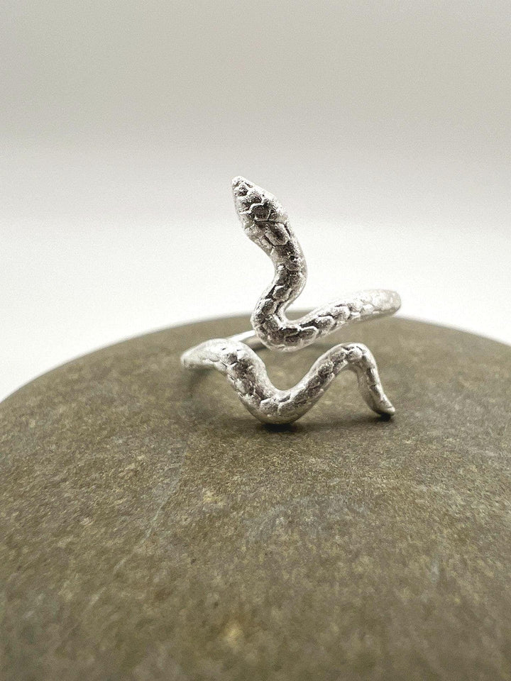 Matte Adjustable Snake Ring — 925 Silver
