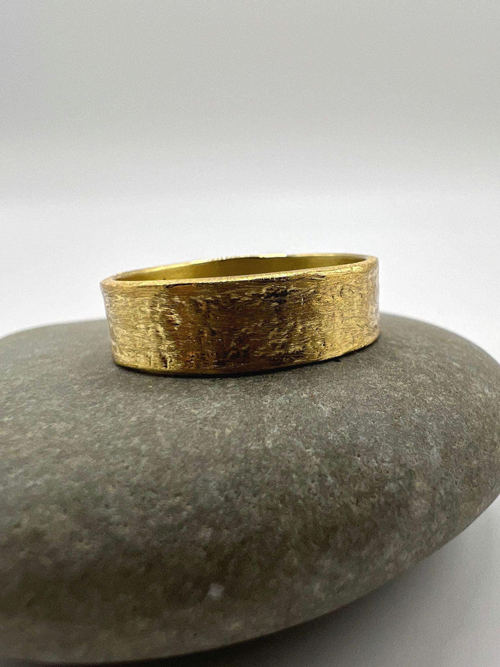 Wide Hammered 18k Gold Plated Unisex Statement Ring