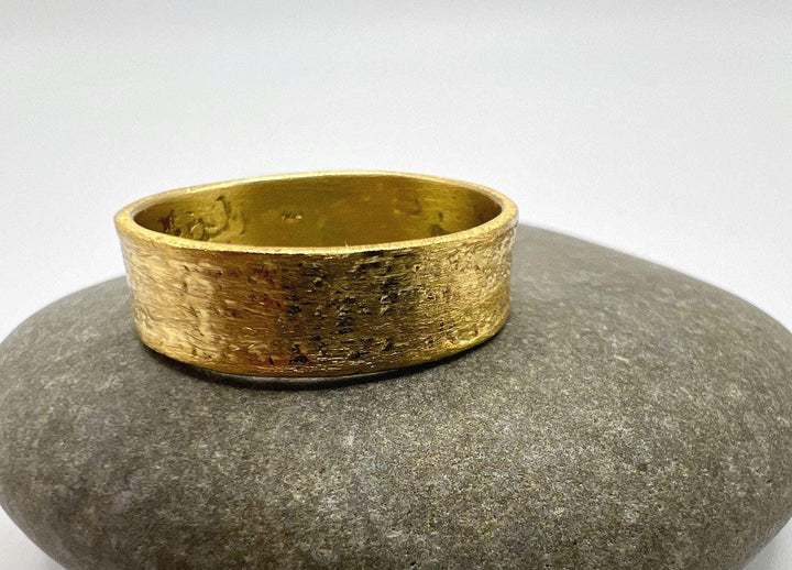 Wide Hammered 18k Gold Plated Unisex Statement Ring