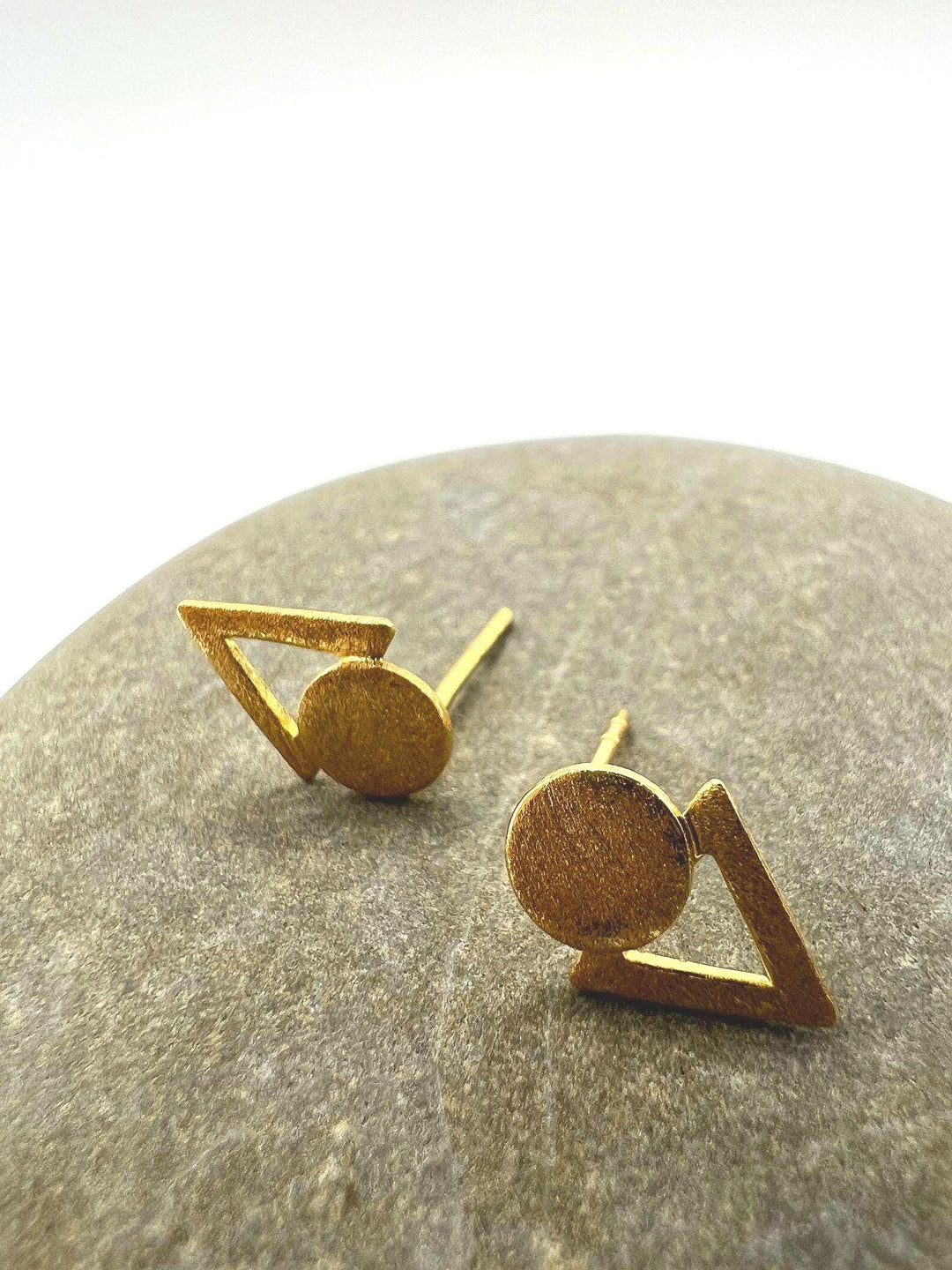 Matte Geometric Triangle Circle Stud Earrings — 18k Gold Plated