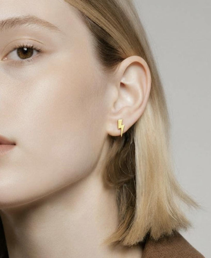 Matte Lightning Bolt Stud Earrings — 18k Gold Plated