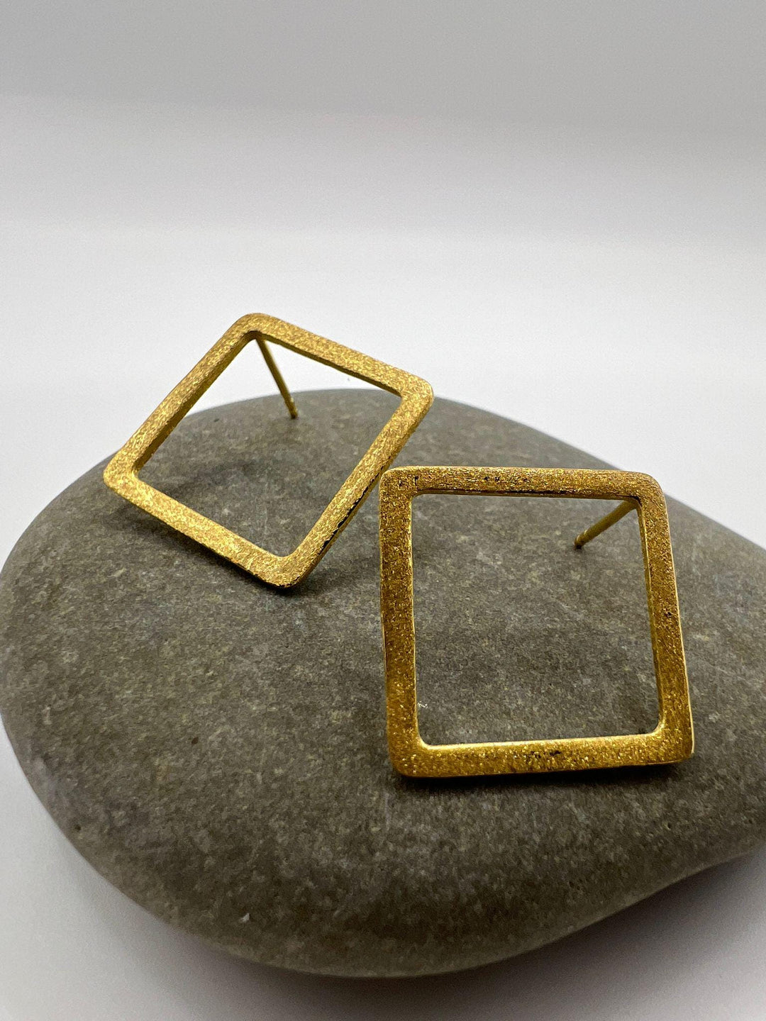 Matte Large Square Stud Earrings — 18k Gold Plated