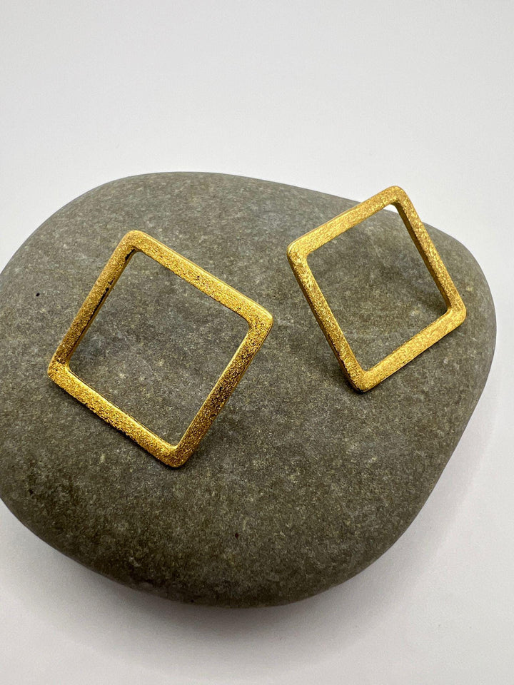 Matte Large Square Stud Earrings — 18k Gold Plated