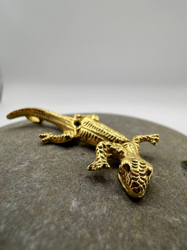 Flexible Articulated Gold Lizard Pendant — 18k Gold Plated