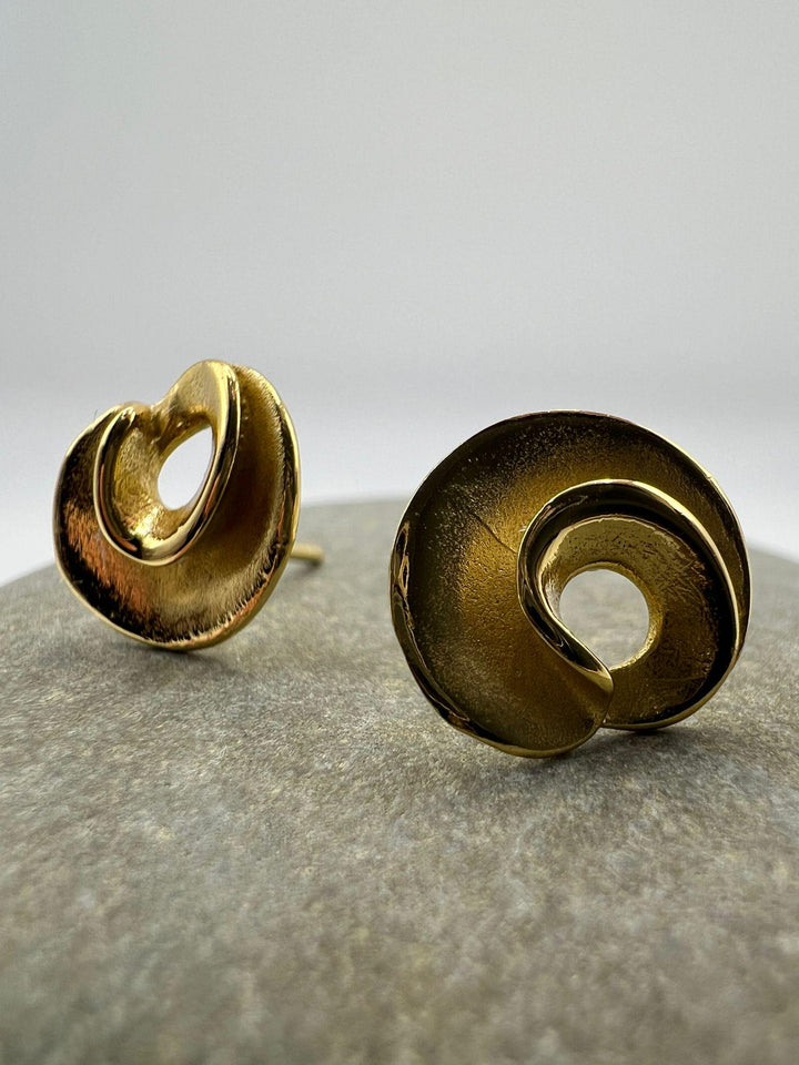 Matte Gold Spiral Stud Earrings — 18k Gold Plated