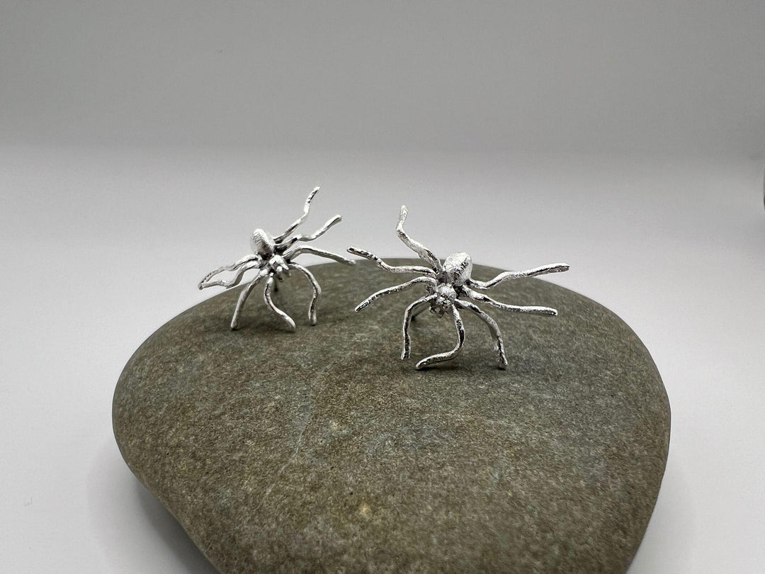 Spider Stud Earrings — Matte 925 Silver