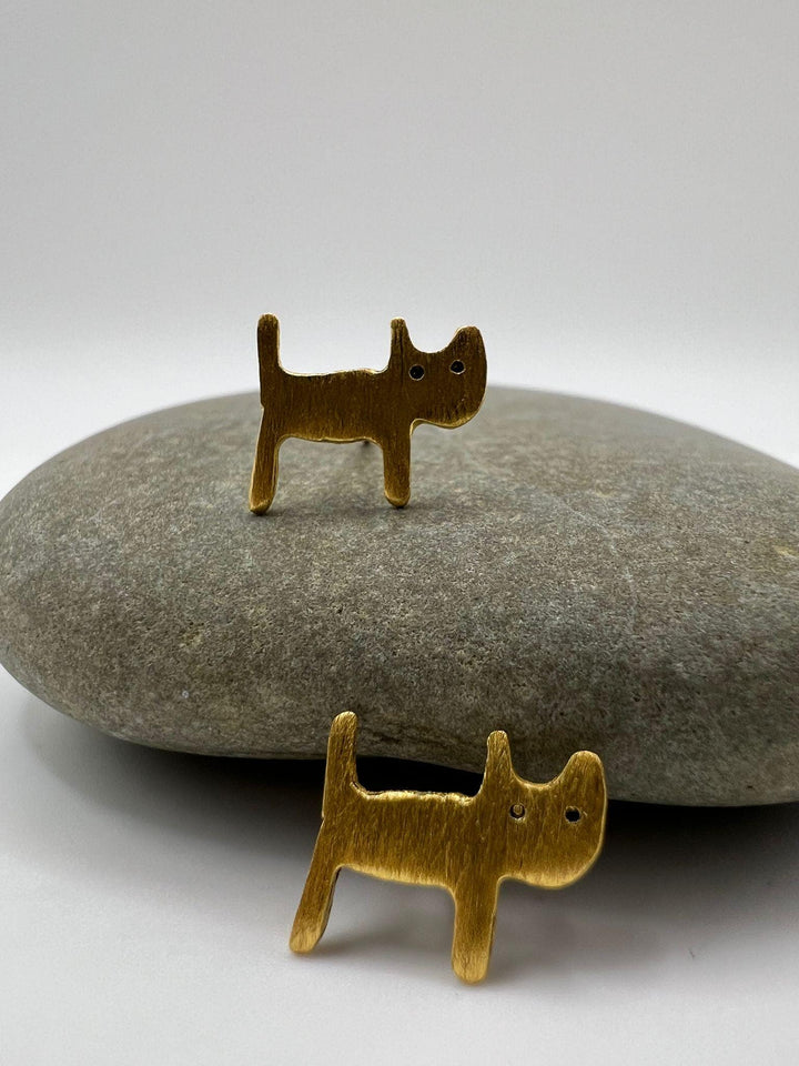 Cat Stud Earrings — Matte 18k Gold Plated