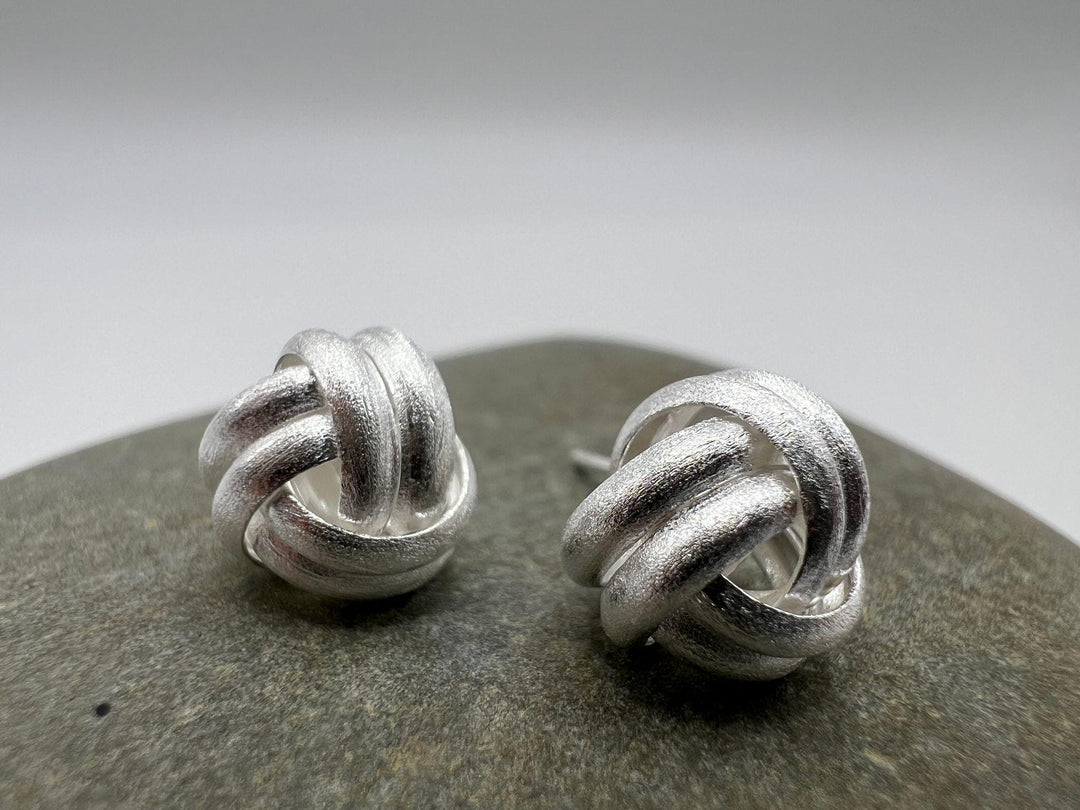 Matte Silver Knot Stud Earrings — 925 Silver