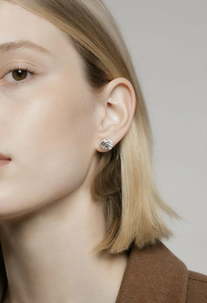 Matte Silver Knot Stud Earrings — 925 Silver