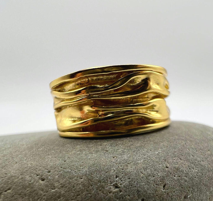 Matte Gold Plated Ring with Wrinkled Texture