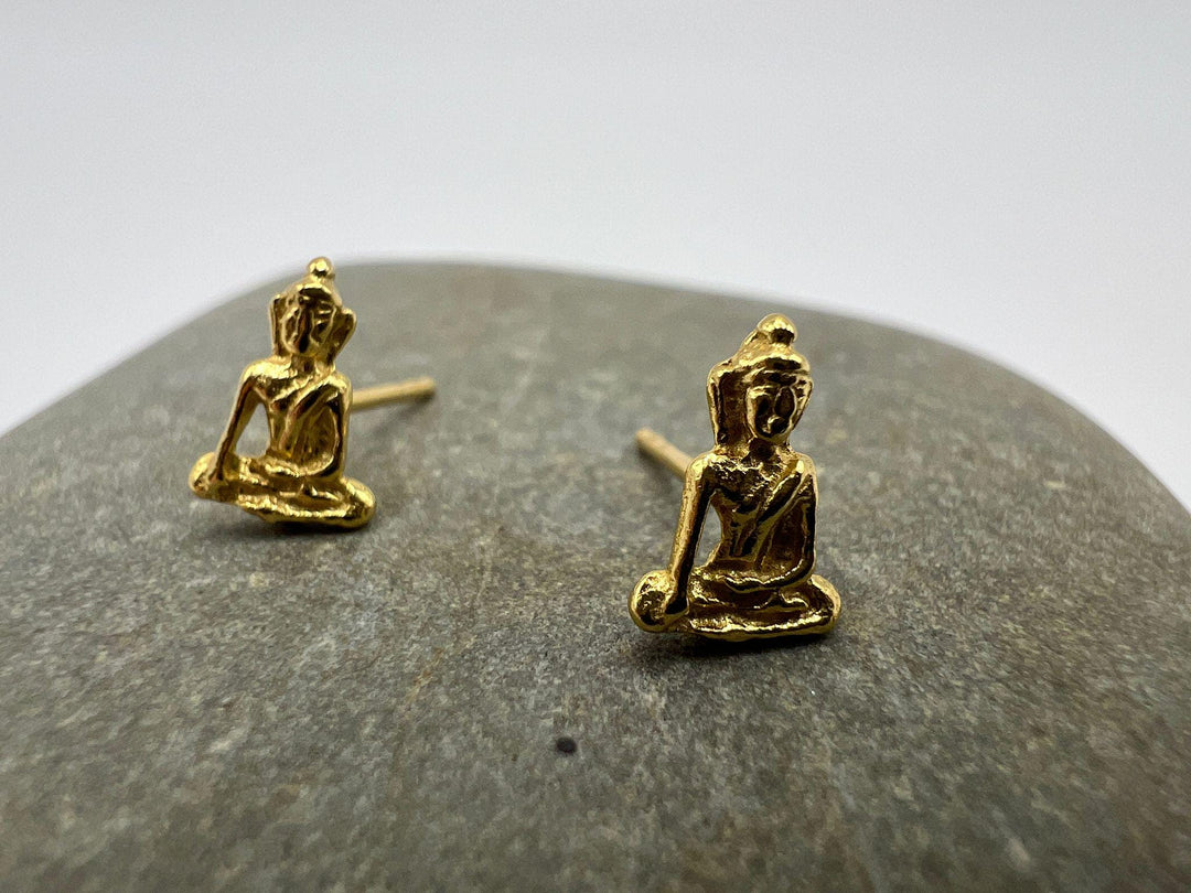 Small Buddha Stud Earrings — 18k Gold Plated