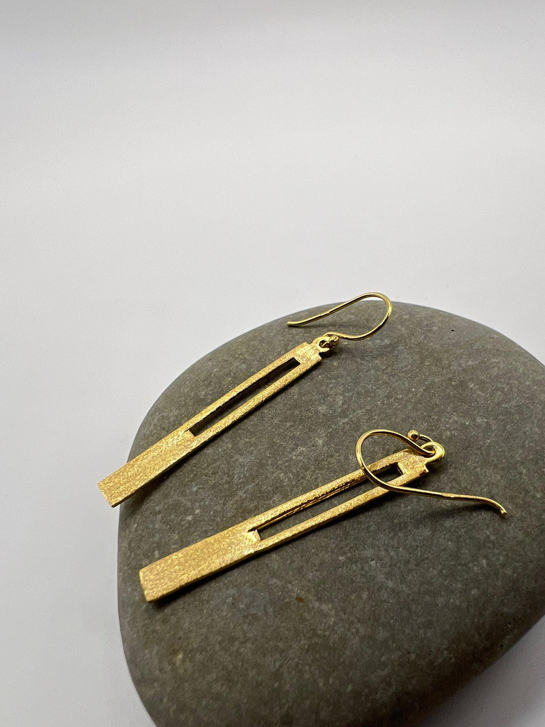 Matte Long Cut-Out Bar Earrings — 18k Gold Plated