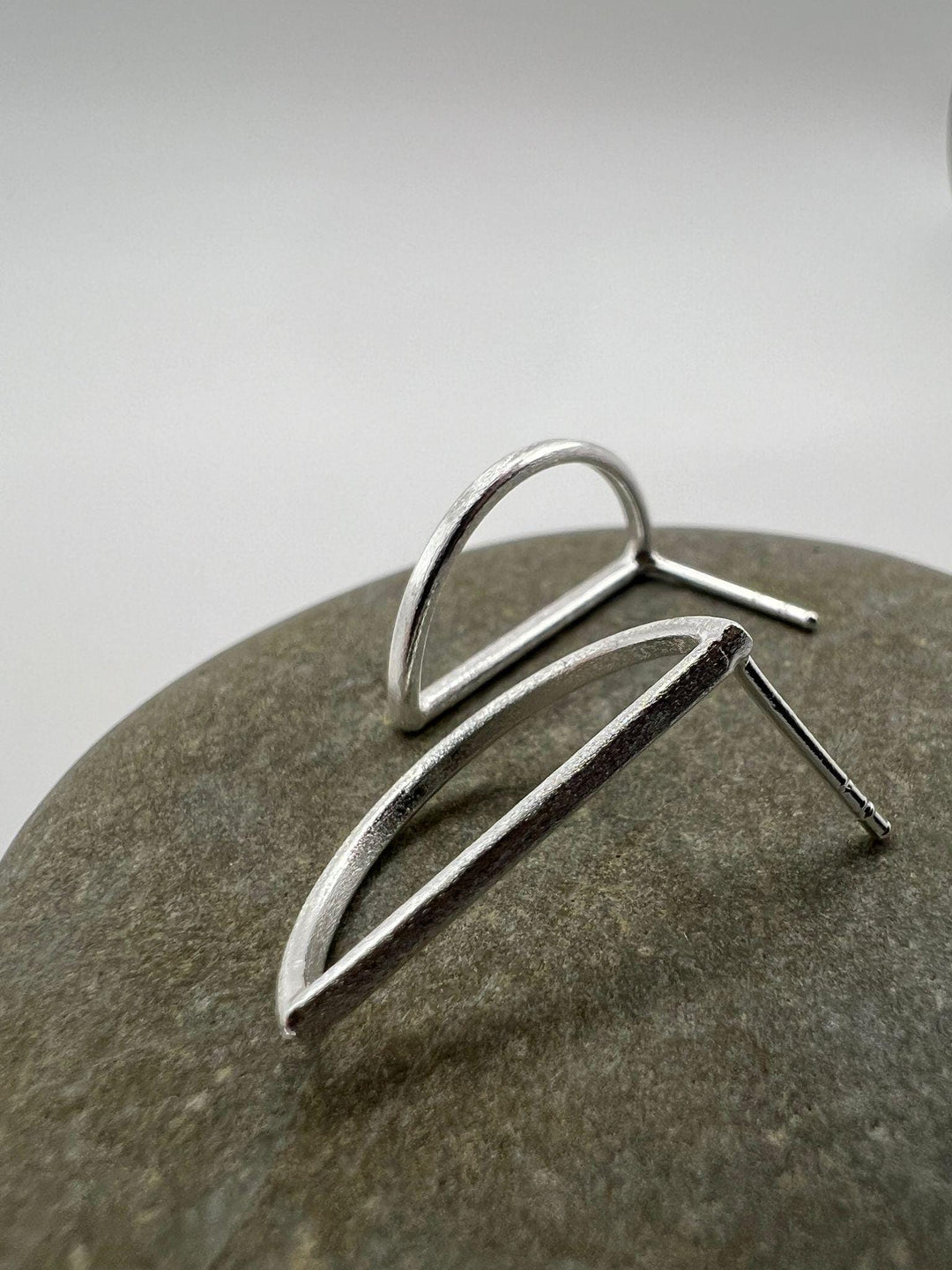 Matte Semicircle Stud Earrings — 925 Silver