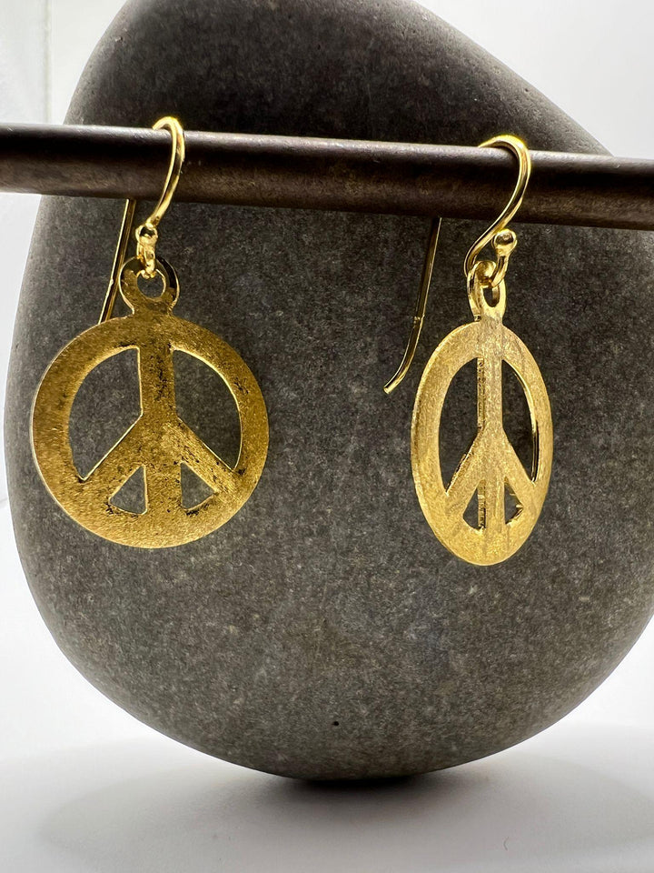 Matte Peace Symbol Dangle Earrings — 18k Gold Plated