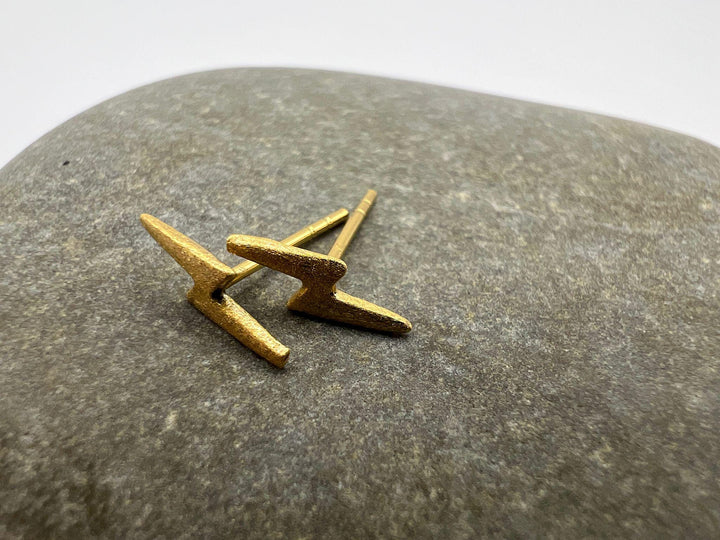 Matte Lightning Bolt Stud Earrings — 18k Gold Plated