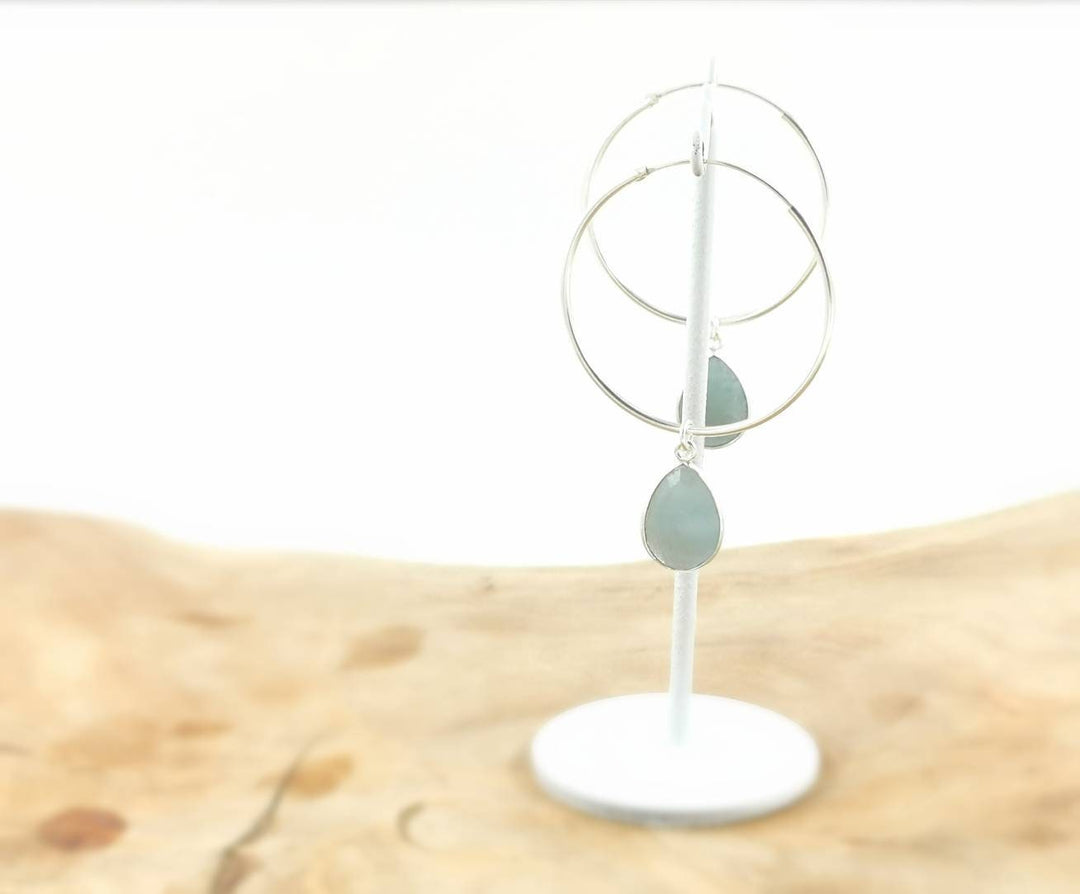Hoop Earrings with Faceted Natural Stones — 925 Silver