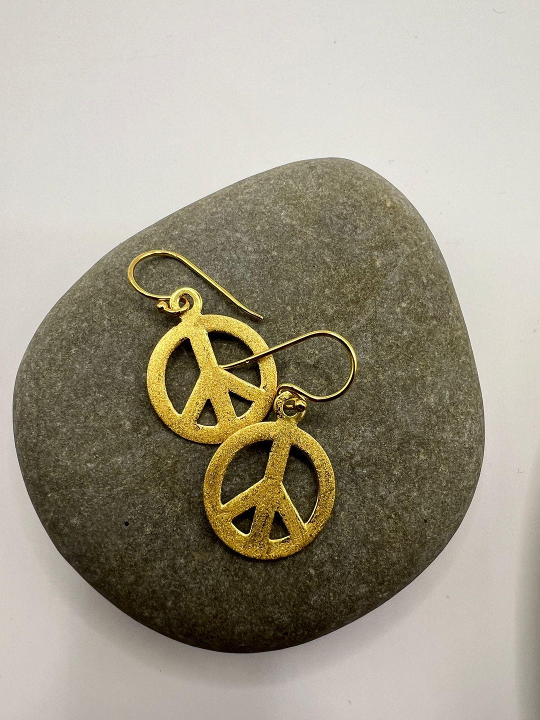 Matte Peace Symbol Dangle Earrings — 18k Gold Plated