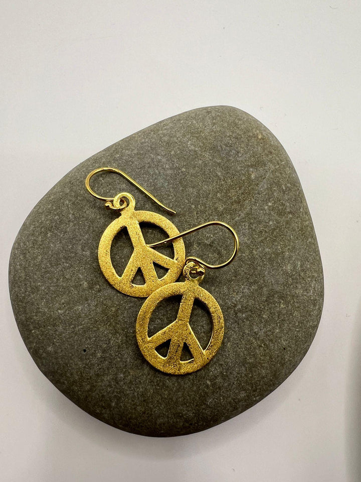 Matte Peace Symbol Dangle Earrings — 18k Gold Plated