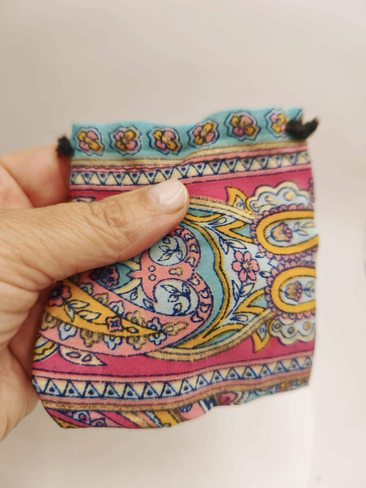 Recycled Sari Fabric Pouches, Handmade Jewelry Packaging, Small Eco Gift Bags