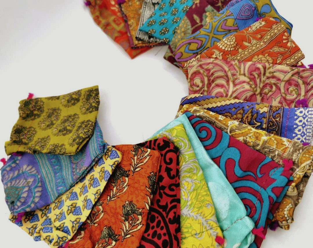 Recycled Sari Fabric Pouches, Handmade Jewelry Packaging, Small Eco Gift Bags