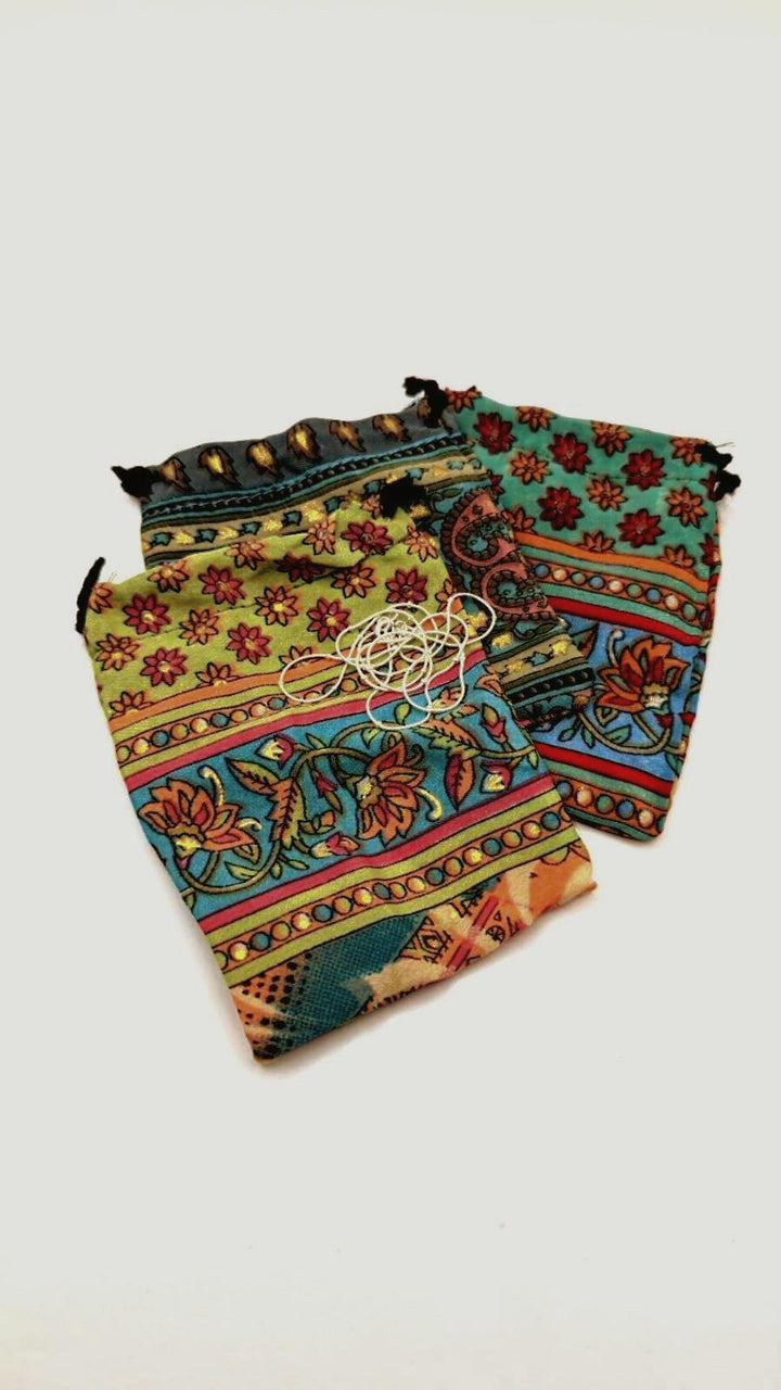 Recycled Sari Fabric Pouches, Handmade Jewelry Packaging, Small Eco Gift Bags