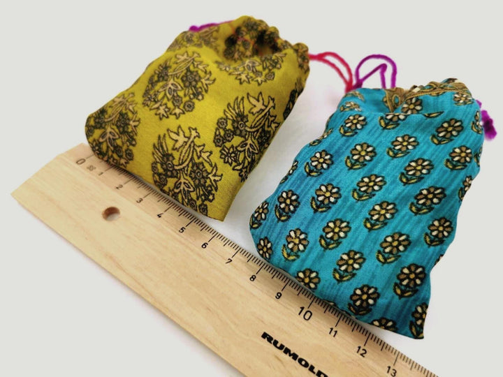Recycled Sari Fabric Pouches, Handmade Jewelry Packaging, Small Eco Gift Bags
