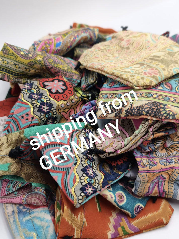 Recycled Sari Fabric Pouches, Handmade Jewelry Packaging, Small Eco Gift Bags