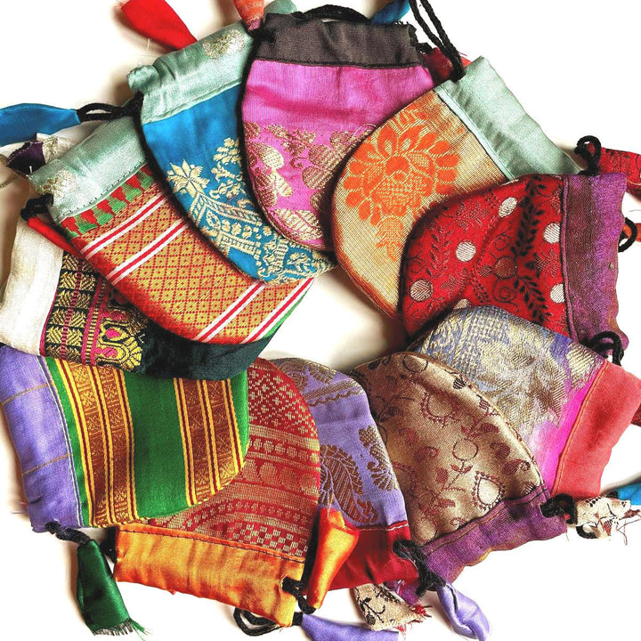 Recycled Sari Jewelry Pouch | Small Boho Indian Silk Gift Bag