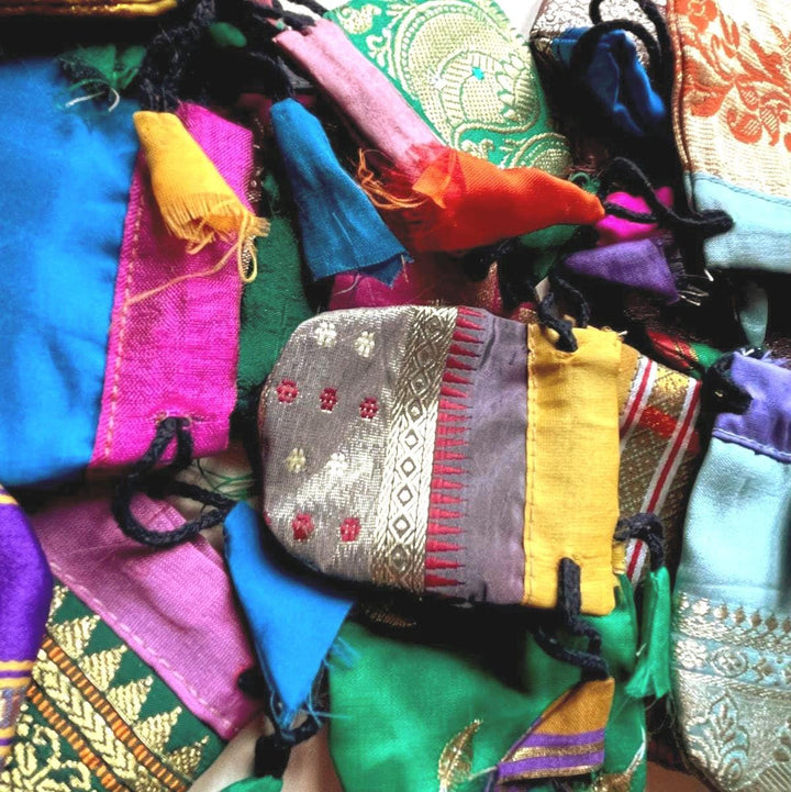 Recycled Sari Jewelry Pouch | Small Boho Indian Silk Gift Bag
