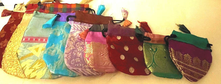 Recycled Sari Jewelry Pouch | Small Boho Indian Silk Gift Bag