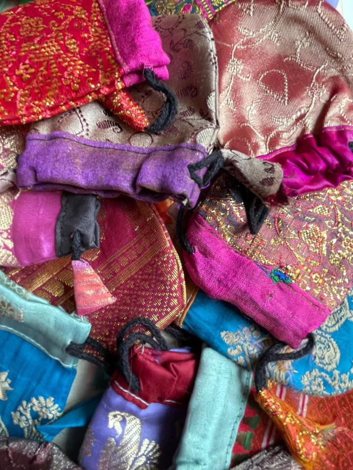Recycled Sari Jewelry Pouch | Small Boho Indian Silk Gift Bag