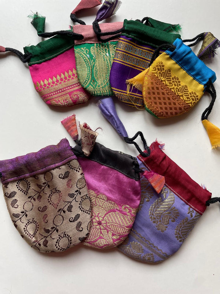 Recycled Sari Jewelry Pouch | Small Boho Indian Silk Gift Bag