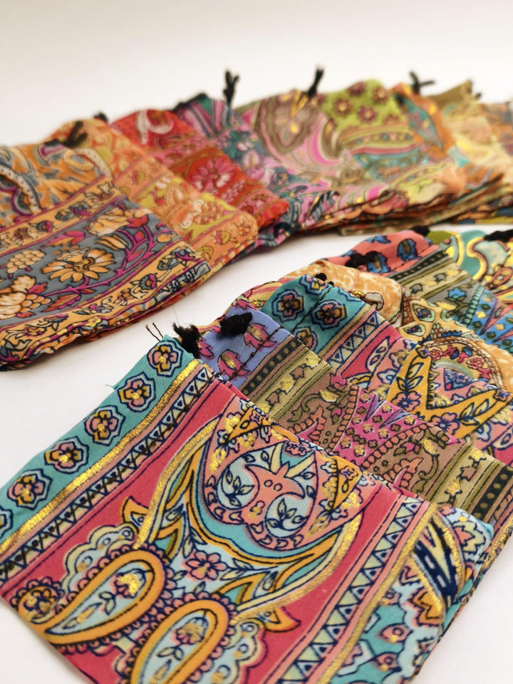 Recycled Sari Fabric Pouches, Handmade Jewelry Packaging, Small Eco Gift Bags