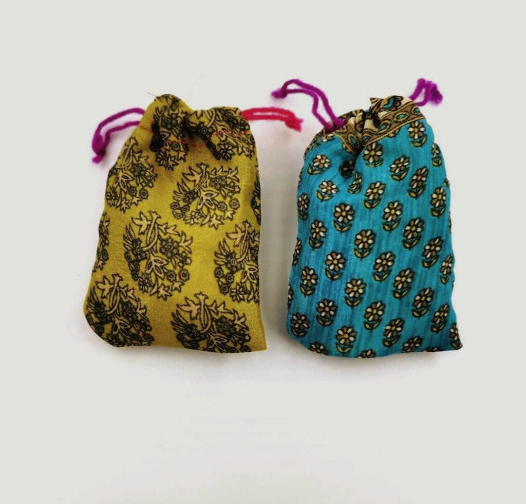 Recycled Sari Fabric Pouches, Handmade Jewelry Packaging, Small Eco Gift Bags