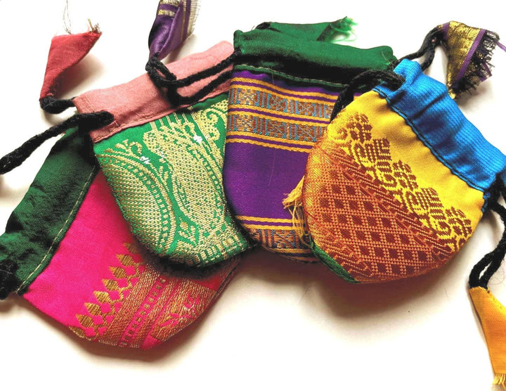 Recycled Sari Jewelry Pouch | Small Boho Indian Silk Gift Bag
