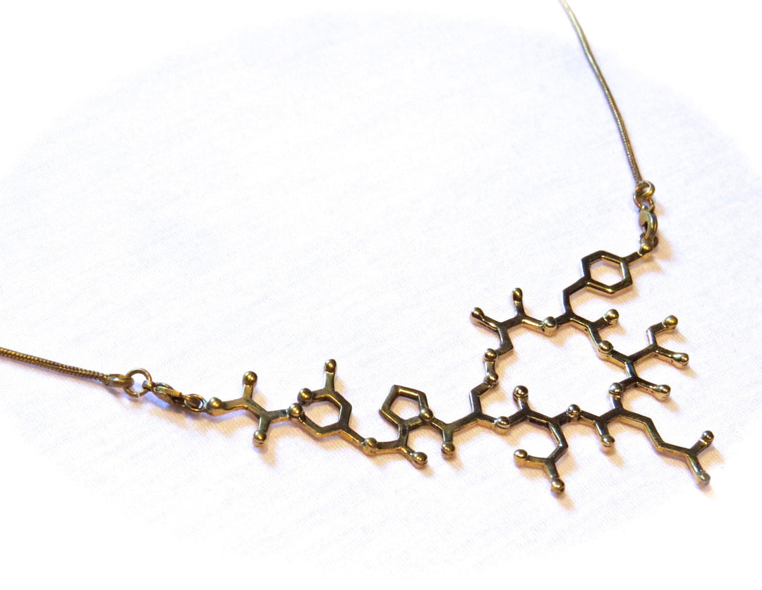 Oxytocin Necklace, Molecular Structure Necklace, Gold Oxytocin Molecule