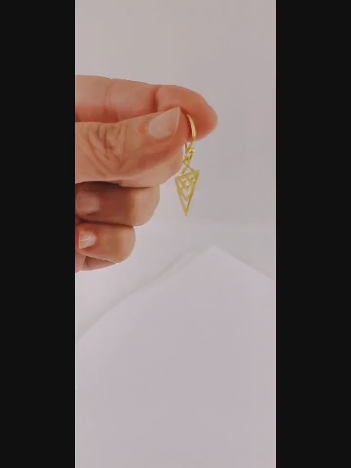 Small Gold Triangle Mandala Dainty Earrings — 18k Gold Plated