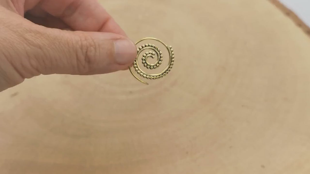 Golden Boho Spiral Earrings — Brass