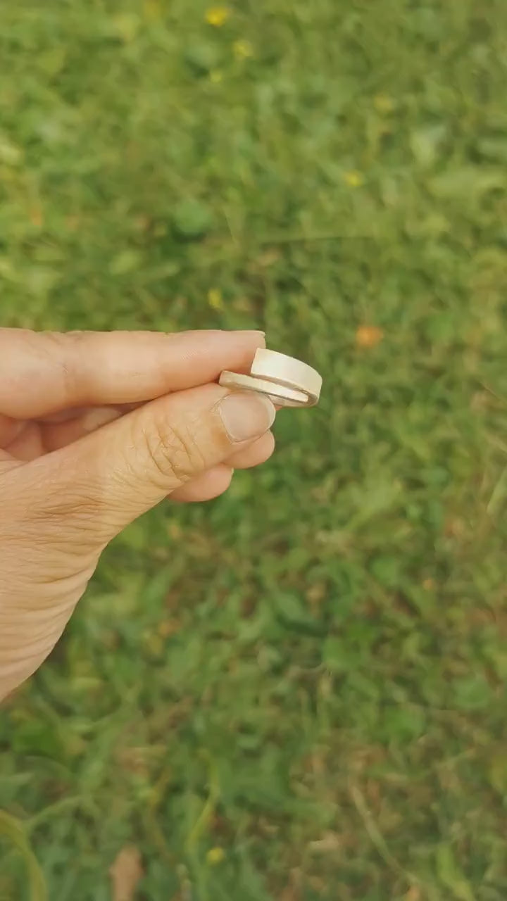 Solid 925 Silver Ring Adjustable with 18K Gold Detail and Matte Finishing