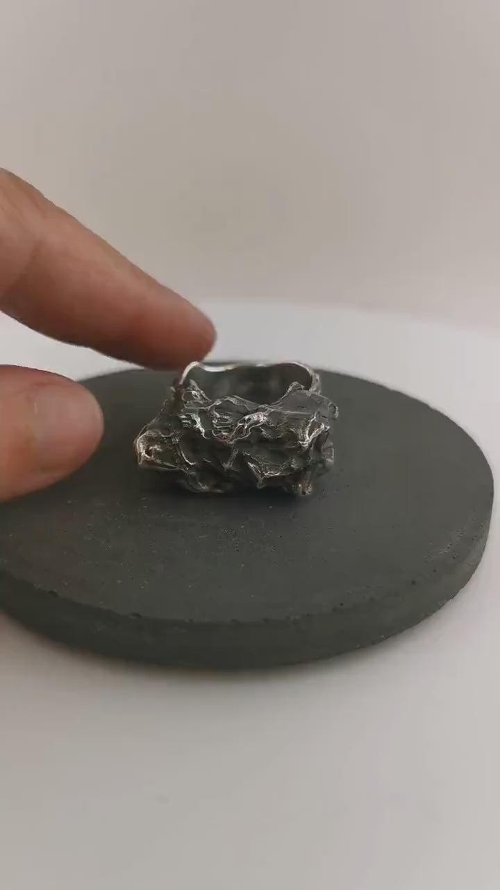 Abstract Melted Lava Ring — Oxidized 925 Silver