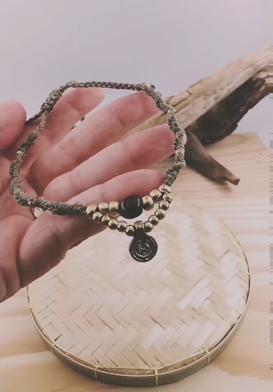 Macramé Anklet with Natural Stone Beads, Adjustable